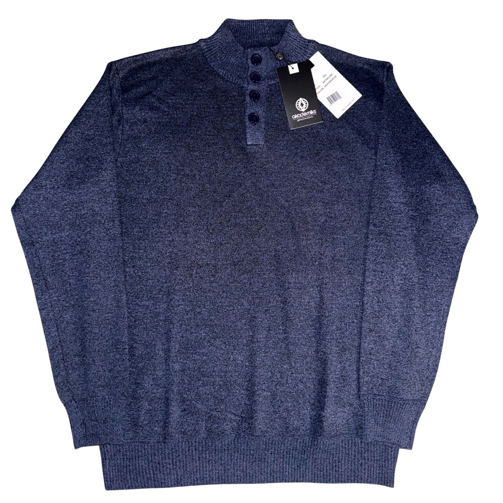 Akademiks Mens Heather Blue Mock Neck Button Placket Sweater‎ XXL NEW